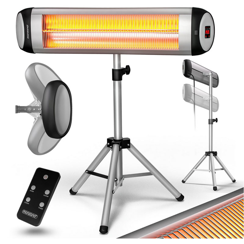 Heizstrahler MZH2500 Silber 2500W 90° verstellbar mit Ständer