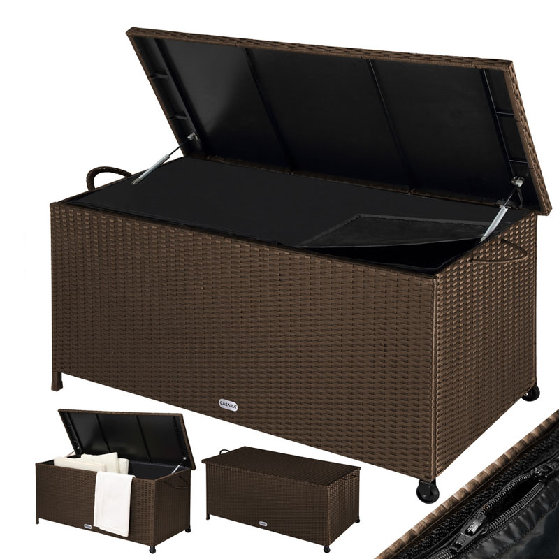 Gartenbox Polyrattan Braun 117x53x60cm mit Griffen & Rollen