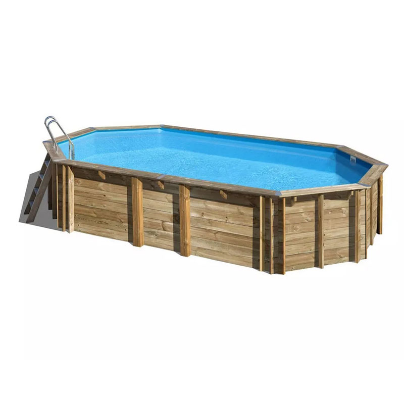 Gre Holzpool Komplettset Orange | Achteck Langform | 7,55 x 4,56 x 1,46 m | Massivholz & winterfest