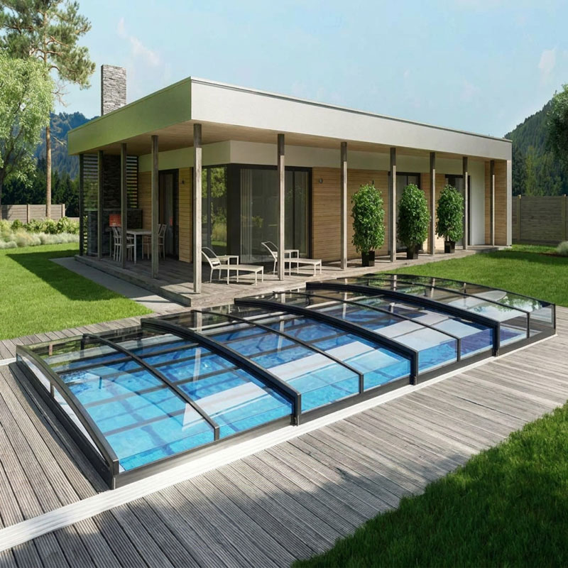Albixon Poolüberdachung Casablanca Infinity B | 442 x 850 cm | Klarglasoptik | abschließbar | 4 mm Polycarbonat Verglasung