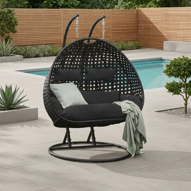 Polyrattan Hängesessel schwarz ca. 145 x 74 x 126 cm