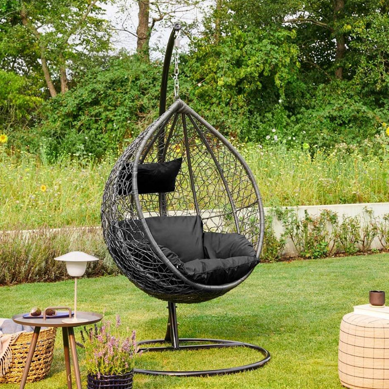 Polyrattan Hängesessel CIELO mit Gestell Schwarz
