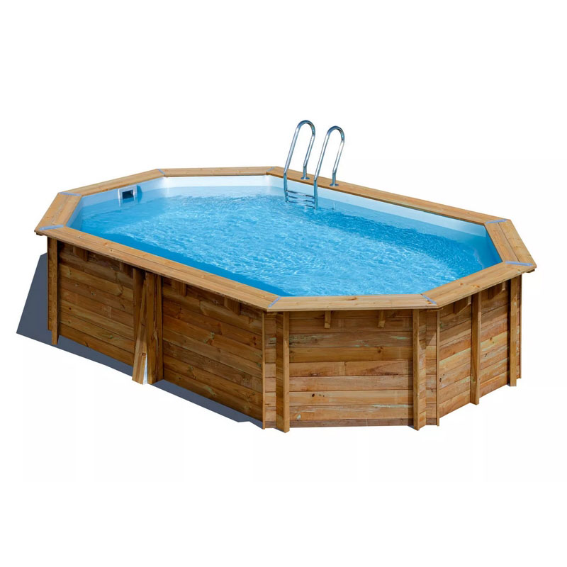 Gre Holzpool Komplettset Bambu 2 | Oval | 5,35 x 3,35 x 1,36 m | Massivholz & winterfest