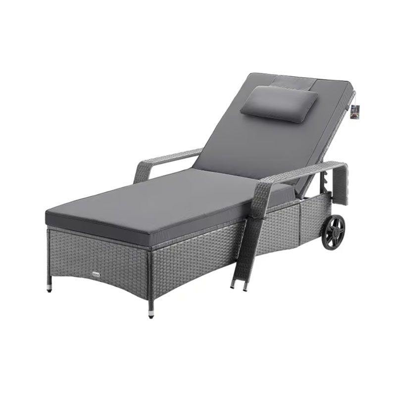 Polyrattan Poolliege fahrbar Grau Anthrazit 193 x 90 x 43 cm
