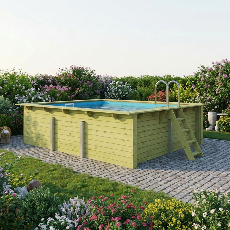 Karibu Holzpool Set Rechteck Lezzeno 2 | ca. 3,10 x 4,00 x 1,24 m | mit Blockbohle | Massivholz & Winterfest