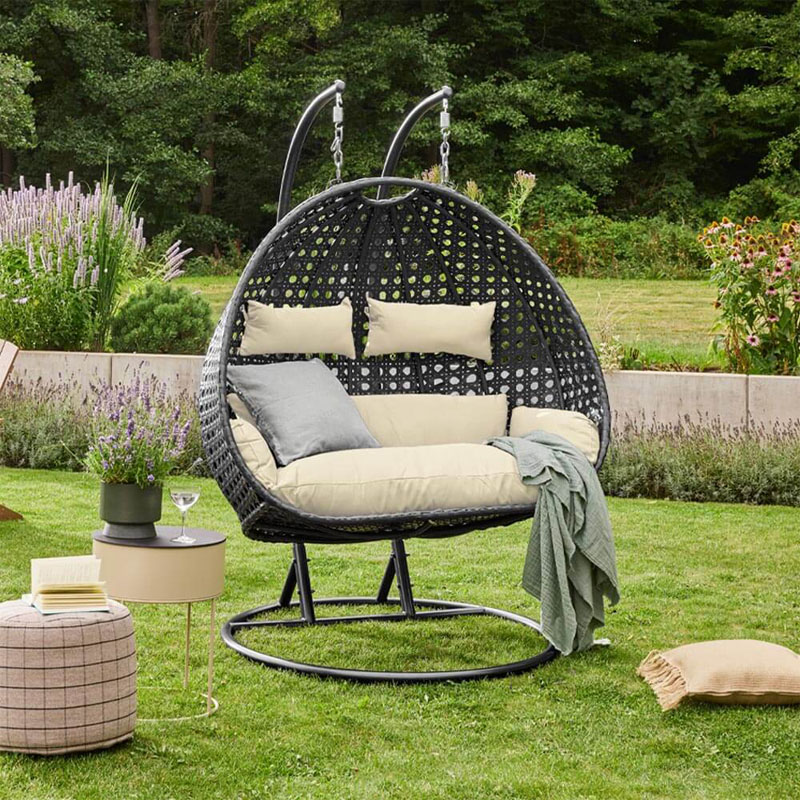 Polyrattan Hängesessel Twin Deluxe Schwarz / Creme 2 Personen