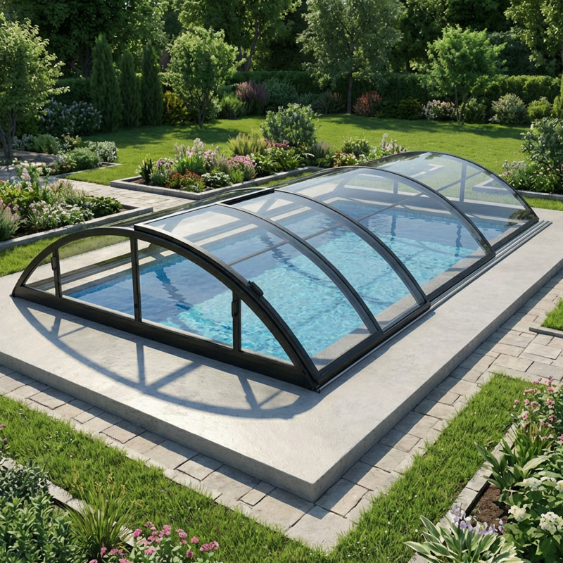 Albixon Poolüberdachung Klasik Sky Clear A | 327 x 642 cm | Klarglasoptik | Vormontiert | 4 mm SAN Verglasung