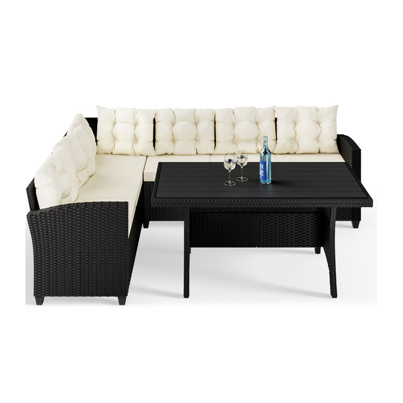 Polyrattan Ecklounge Schwarz/Creme | inkl. Kissen