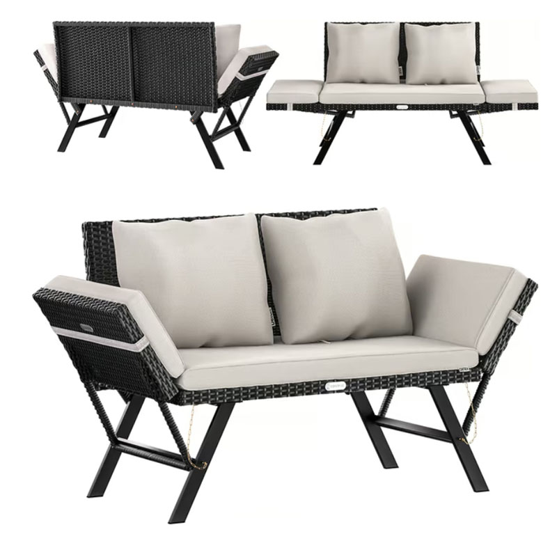 Polyrattan Gartenbank Schwarz Creme 176 x 56 x 81 cm