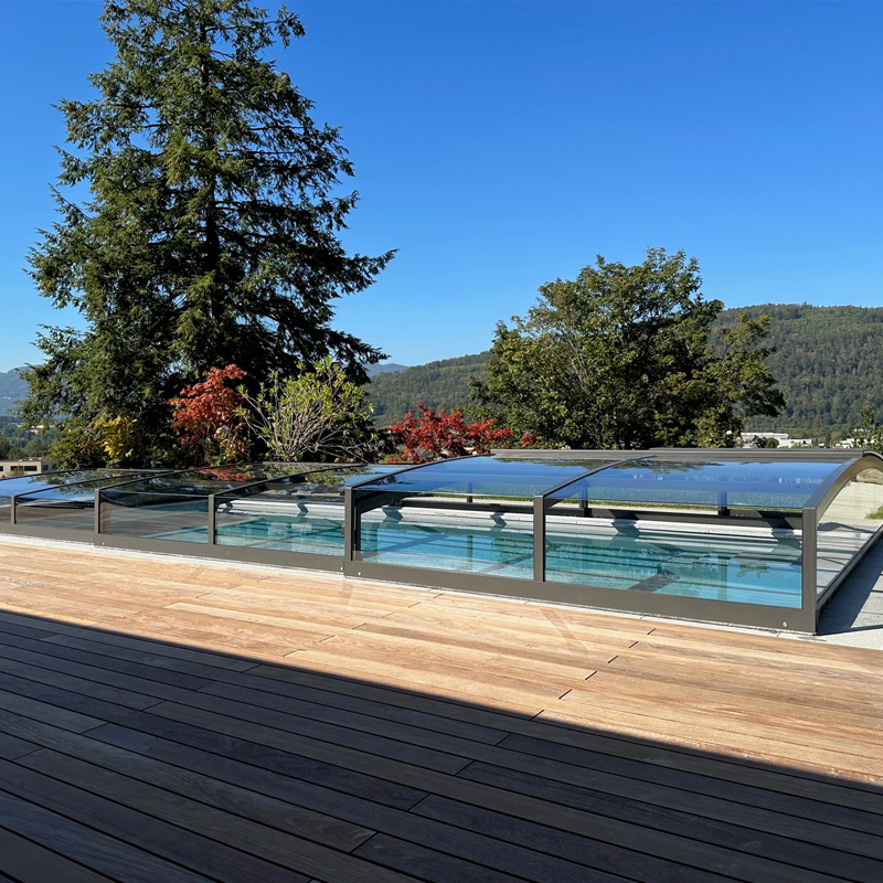 Alukov Poolüberdachung Parade | 3,65 x 7,50 m | Klarglasoptik | abschließbar | Vormontierte Überdachung