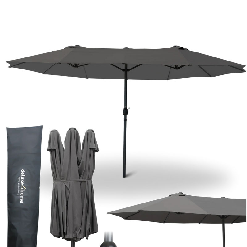 Deluxe4Home XXL Doppelsonnenschirm 450 x 260 cm mit Handkurbel