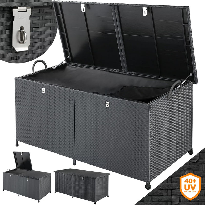 Gartenbox Polyrattan 625L wetterfest abschließbar mit Rollen