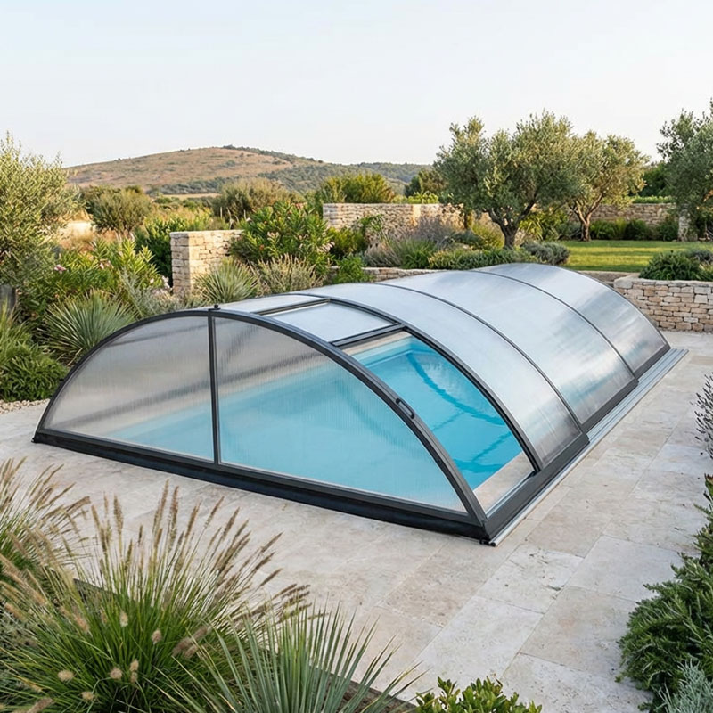 Mountfield Poolüberdachung Trend Schiebetür | 6,42 x 3,32 x 1,15 m | Doppelsteg | Vormontiert | Hochwertige Überdachung